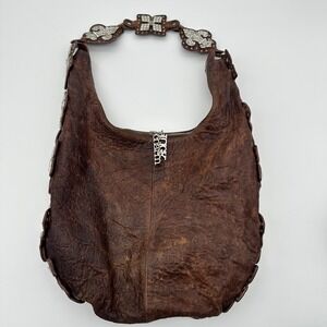 Vintage Charm‎ And Luck Black Handbag Leather Brown Rhinestone Y2K Rock Gothic